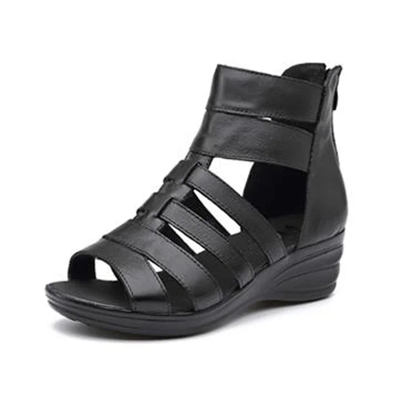 BEYARNE summer Fashion sandals genuine leather soft outsole comfortable open toe wedges mother shoes flat sandals