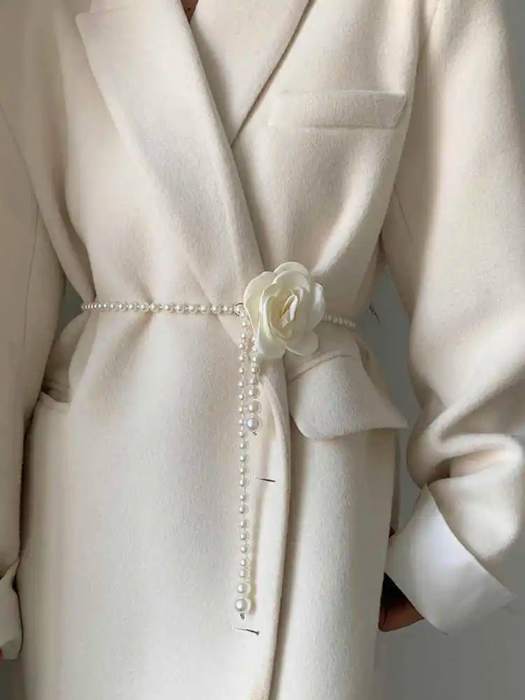 1pcs Pearl Waist Belt Women's New Style Camellia Decorative Versatile Waist Belt Matching Dress Coat Jacket Fashion Elegant Belt
