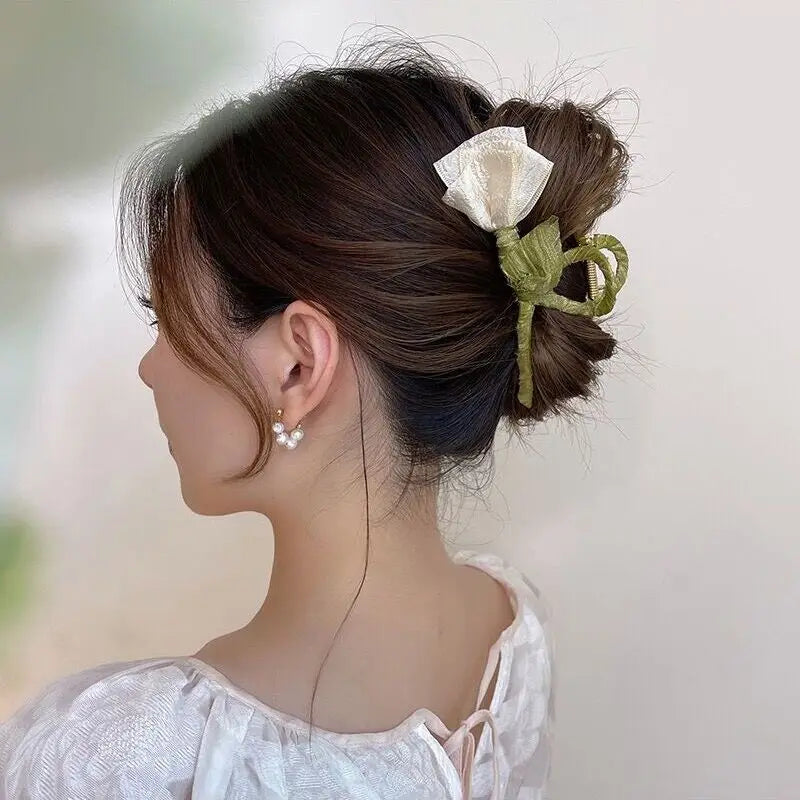 مشبك شعر من Haimeikang Tulip Tulle Shark Clip للنساء، دبوس شعر أنيق على شكل ذيل حصان، إكسسوارات شعر عصرية للفتيات