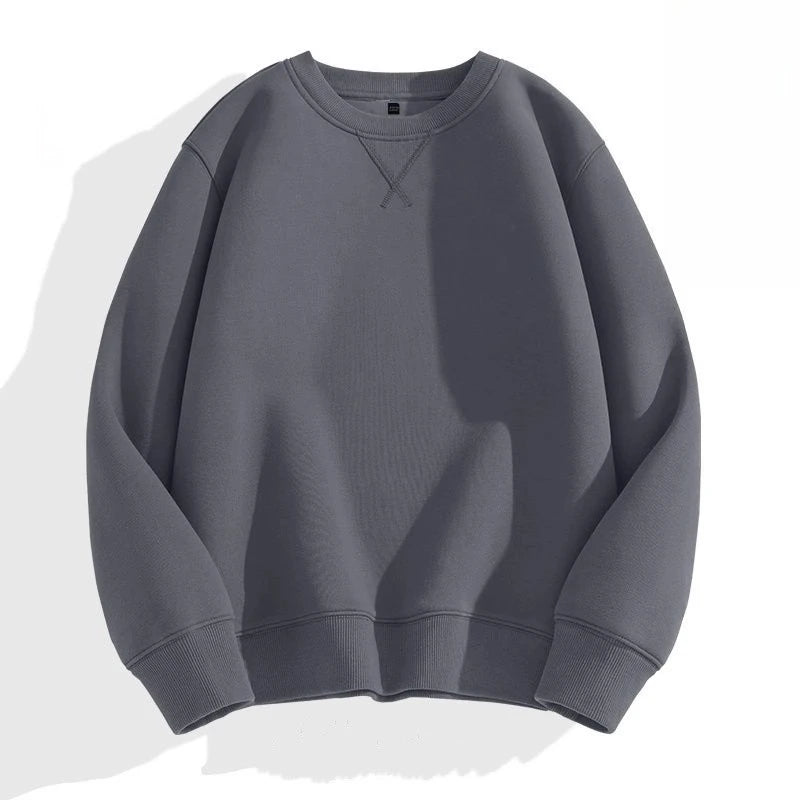 heavy cotton sweater men's autumn new loose and thick long-sleeved t-shirt solid color Japanese crew neck bottoming shirt mon