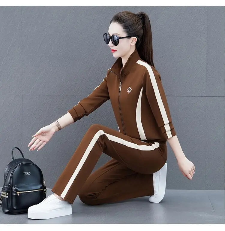 Women's Sportswear Suit Spring And Autumn Clothing New Fashion Leisure Tracksuit For Woman Crop Top Pants Two Pieces Sets