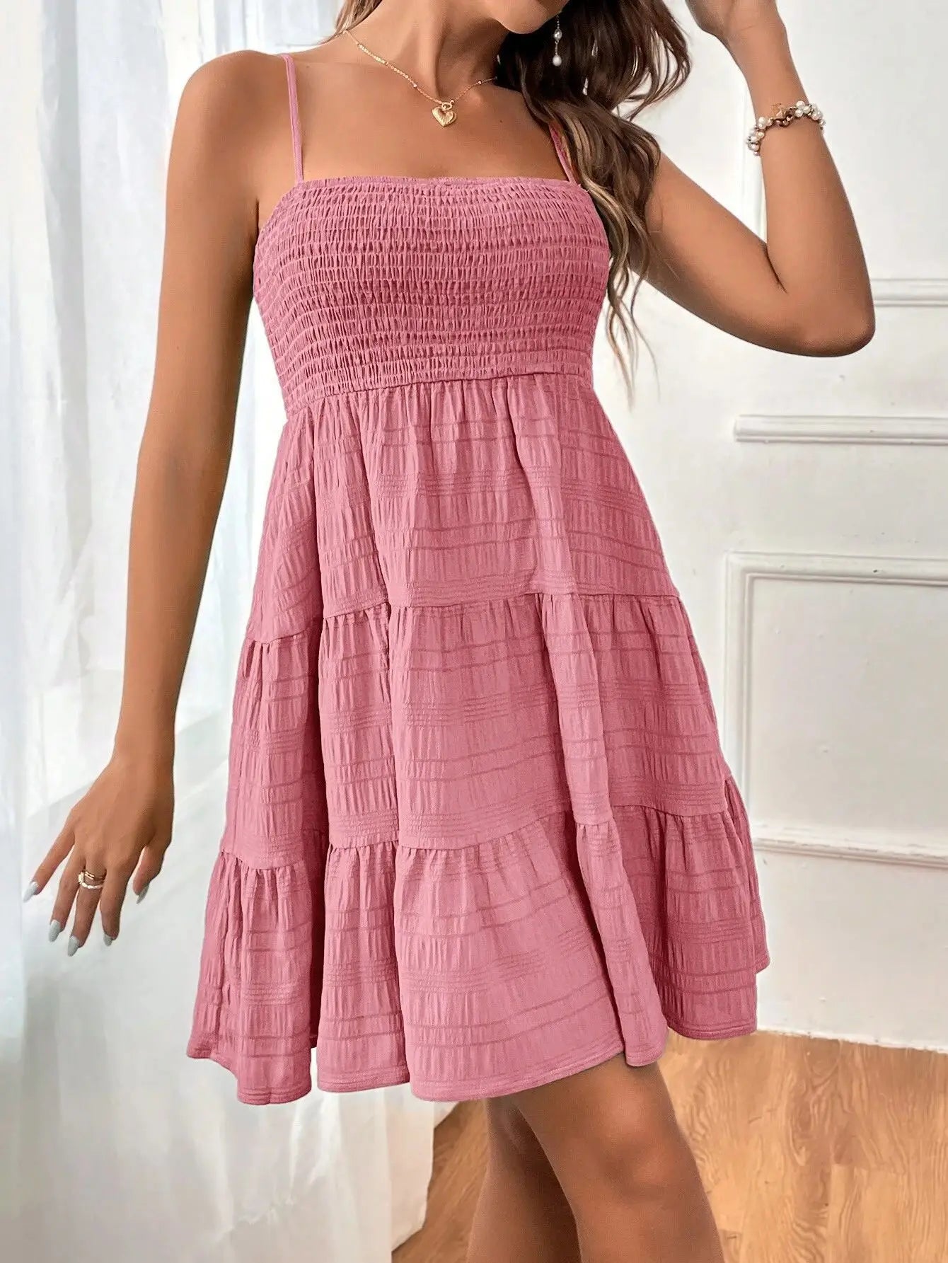 Bohemian Beach Sundress Women Sleeveless Backless Big Swing Mini Dress Solid Spaghetti Strap Ruffles Dresses