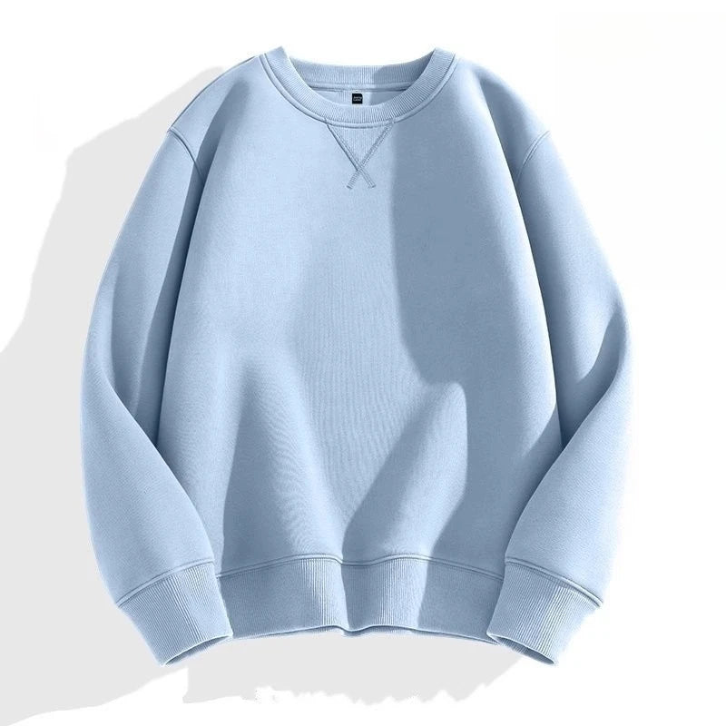 heavy cotton sweater men's autumn new loose and thick long-sleeved t-shirt solid color Japanese crew neck bottoming shirt mon
