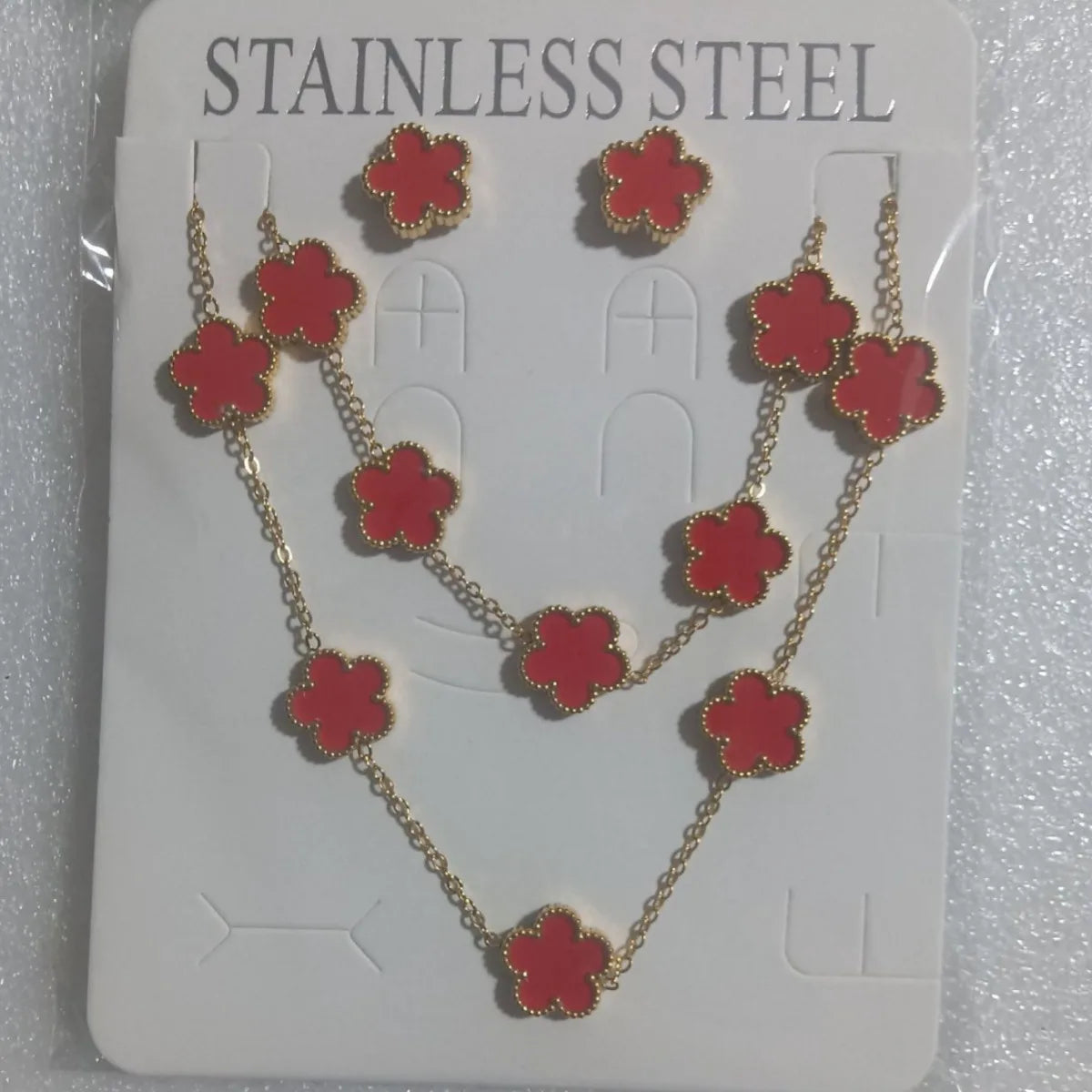 Hot Selling Stainless Steel Shell Plant Five Leaf Flower Set For Women's Jewelry Accessories Simple And Non Fading Clover Gift