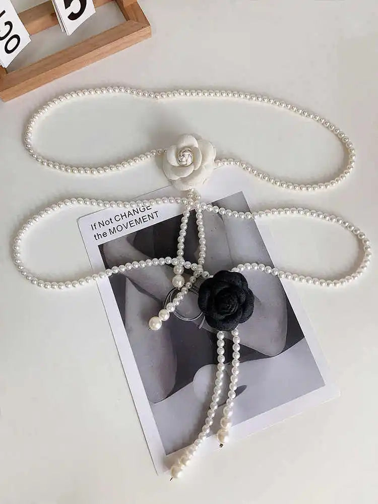 1pcs Pearl Waist Belt Women's New Style Camellia Decorative Versatile Waist Belt Matching Dress Coat Jacket Fashion Elegant Belt
