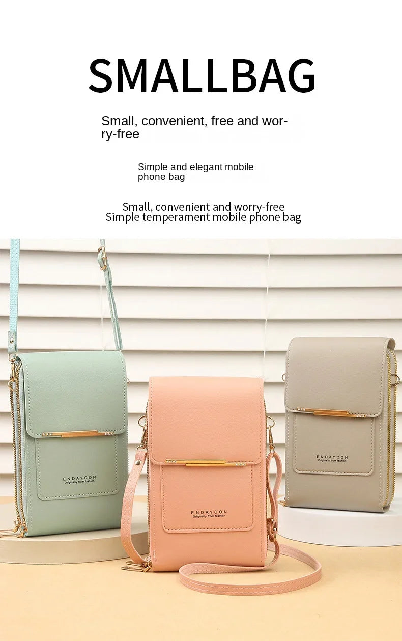 Women Fashion Touch Screen Lock Cell Phone Bag Women's Mobile Phone Card Holder Crossbody Shoulder Bag Money Pockets Small Bags