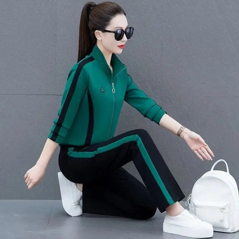 Women's Sportswear Suit Spring And Autumn Clothing New Fashion Leisure Tracksuit For Woman Crop Top Pants Two Pieces Sets