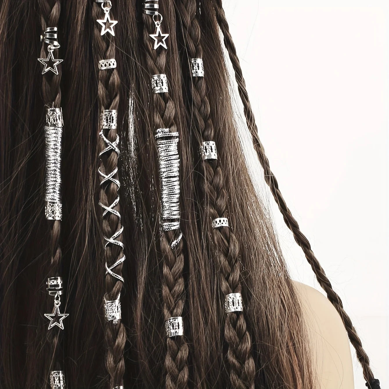 36pcs Star Decor Hair Ring Accessories ,Beads Hair Braid Rings Clips Dread Locks Hair Braiding Metal Cuffs Decoration