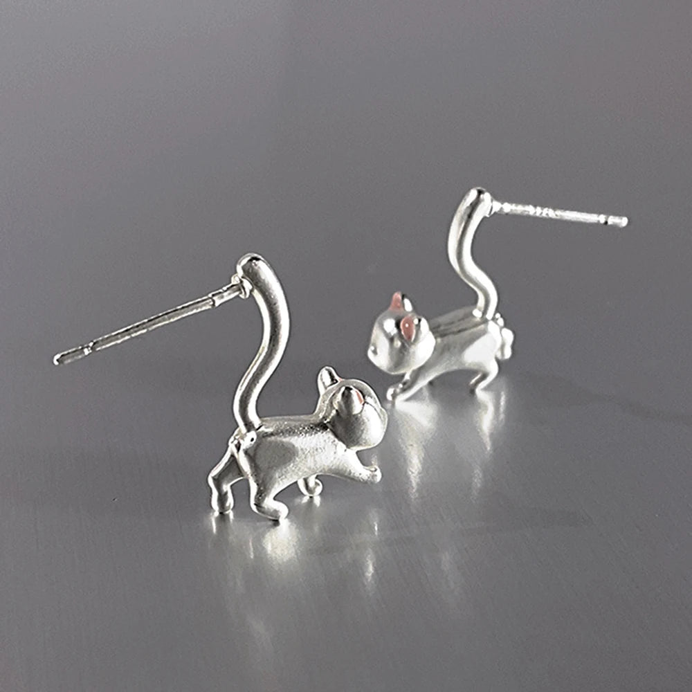 New Romantic Cute Cat For Women Fashionable Design Unique Funny Simple Silver Needle Earrings Jewelry Party Gift