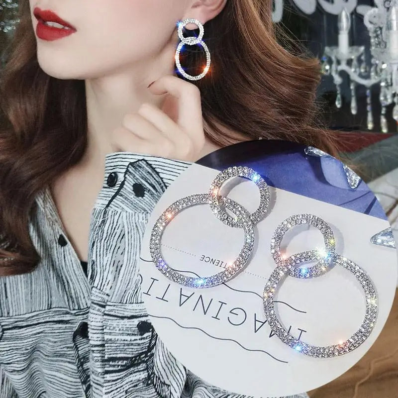925 Silver Needle Korean Fashion Big Crystal Heart Earrings For Women Jewelry 2025 Trending New Luxury Women's Zircon Earrings