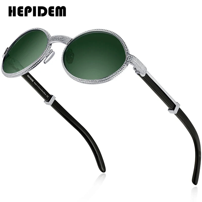 HEPIDEM High Quality Men Buffs Sunglasses Square Luxury Brand Design Diamond Sumptuous Sun Glasses Women Buffalo Horn Glasses
