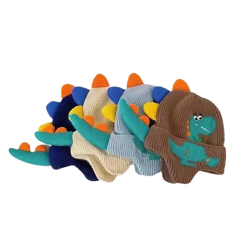 Hot Kid Winter Children Warm Hats Embroidered Cute Cartoon Dinosaur Warm Hats Boys Girls Windproof Thickened Ear Protection Hats