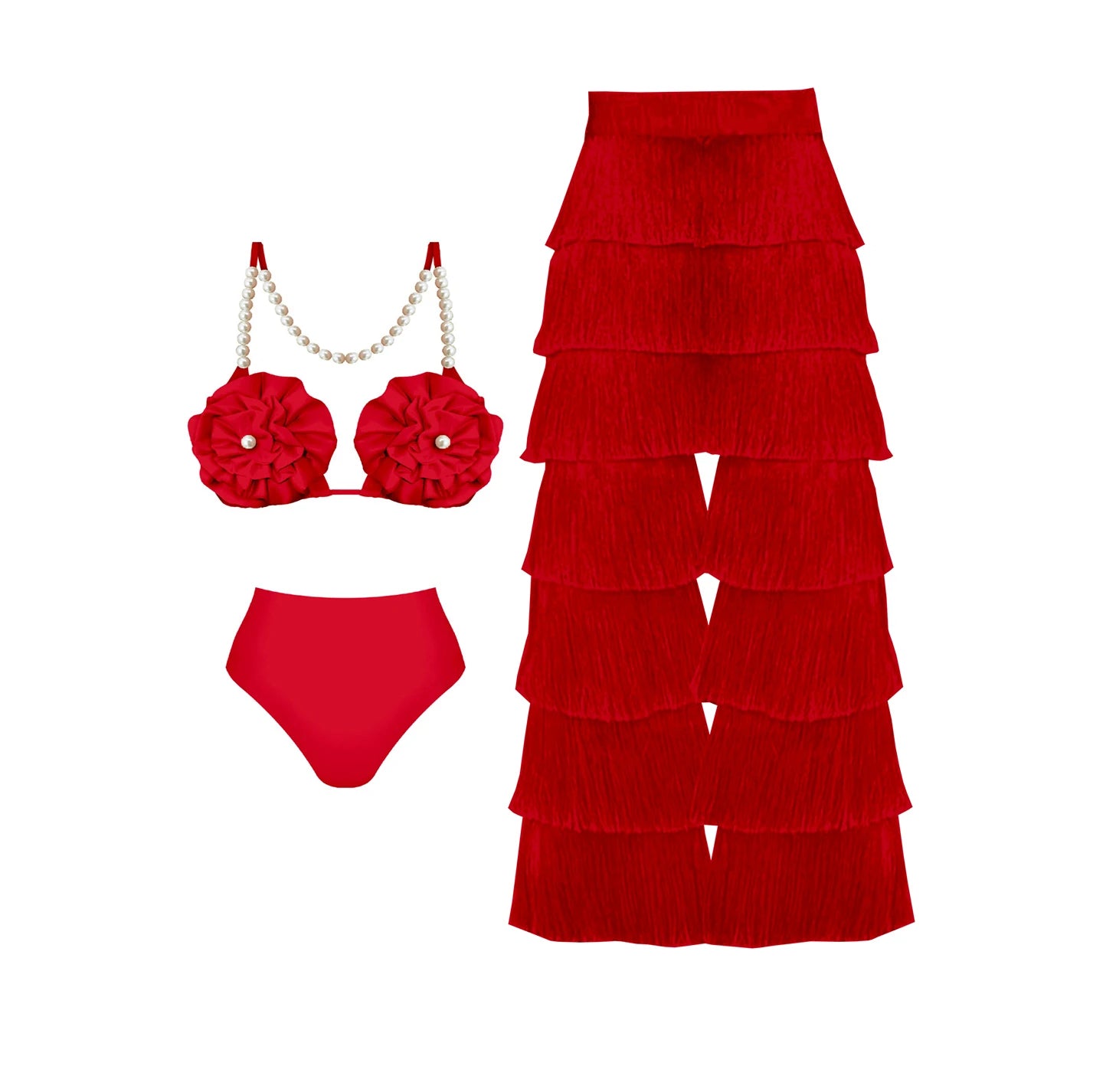 Red Flower Swimsuit With Cover Up Luxury Woman Swimwear Off Shoulder Swim Suits Female Sliming Bodysuit Chic Beachwear