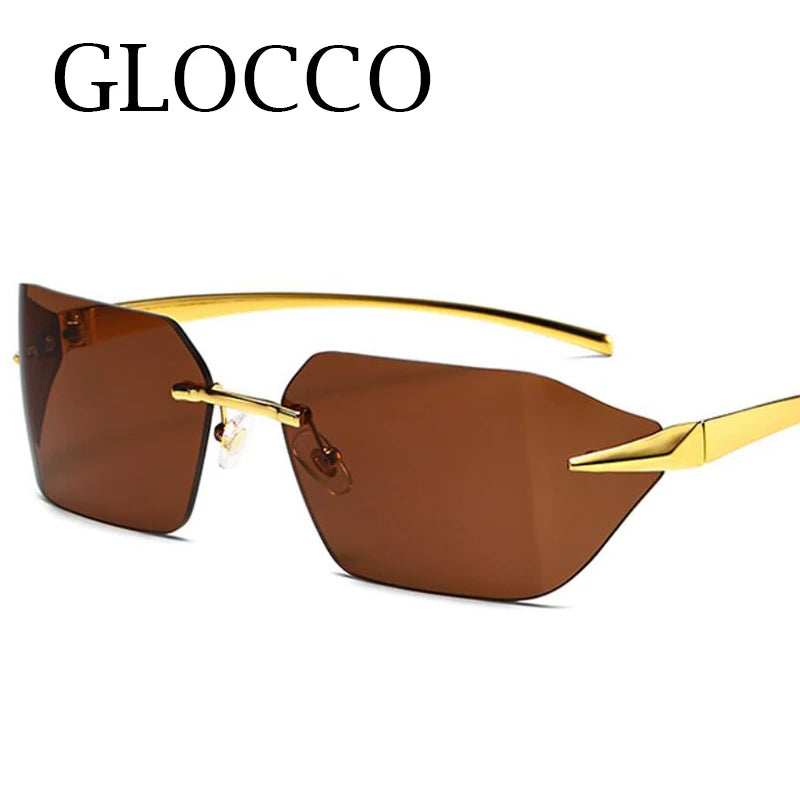 Rimless Men Sunglasses Luxury Brand Curved Lens Summer Traveling Sun Glasses for Women men Frameless Rectangle Shades mon