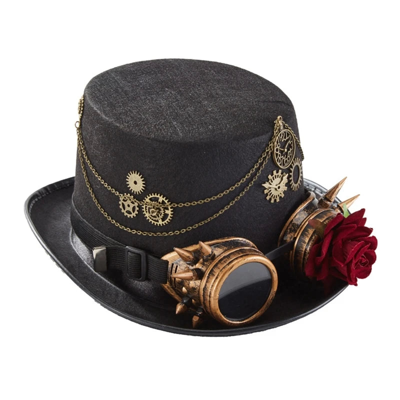 Steampunk Men Hat With Goggles Gay Top Hat Jazz Hat Gothic Steampunk Top Hat For Men Non-slip Hat Carnival Nightclub