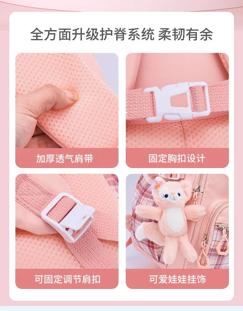 New Spine Protection Primary School Students Girls Checkered Backpack with Large Capacity Lightweight Waterproof Children's Bag