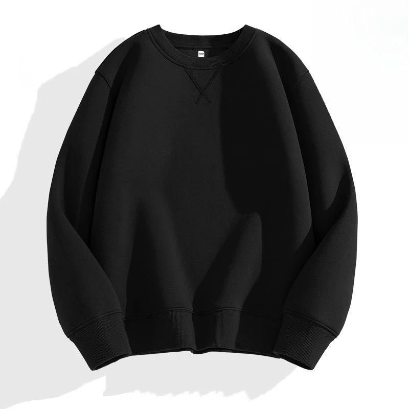 heavy cotton sweater men's autumn new loose and thick long-sleeved t-shirt solid color Japanese crew neck bottoming shirt mon
