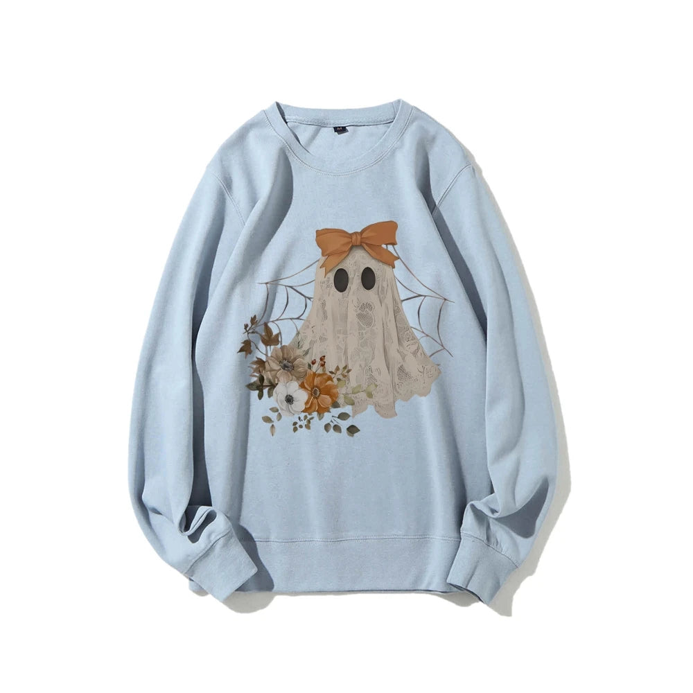 Loose Crew Neck Hoodie Cotton High Quality Soft Comfortable Halloween Cute Ghost Graphic Print Fashion Trend New Sweatshirt