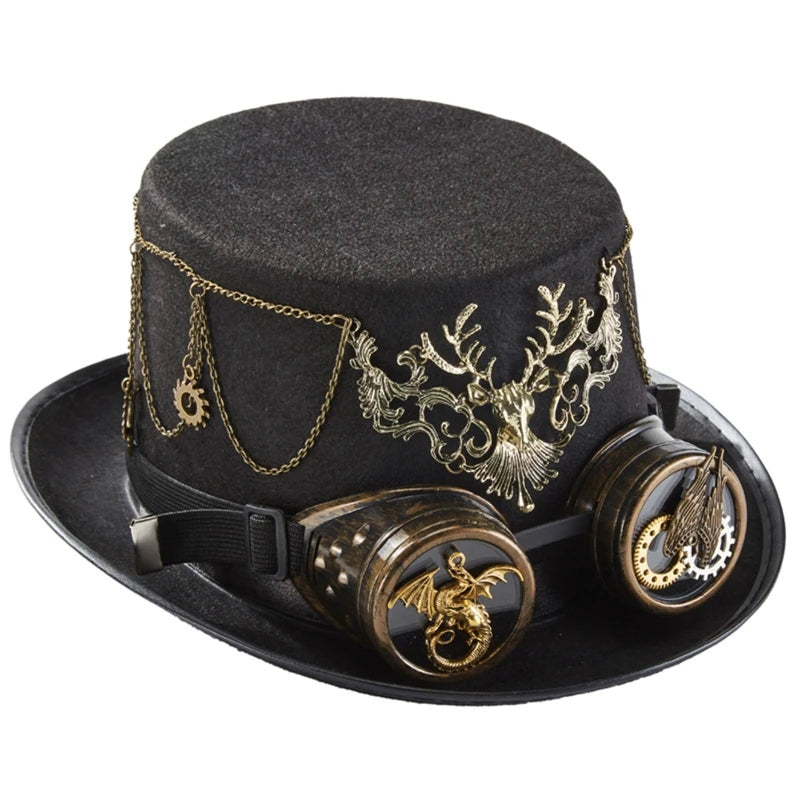 Steampunk Men Hat With Goggles Gay Top Hat Jazz Hat Gothic Steampunk Top Hat For Men Non-slip Hat Carnival Nightclub