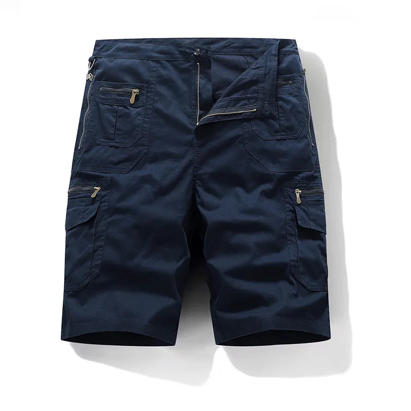 5XL Men Work Cargo Shorts Summer Pure Cotton Loose Straight Multi-pockets Casual Knee Length Hiking Sports Shorts Male Plus Size