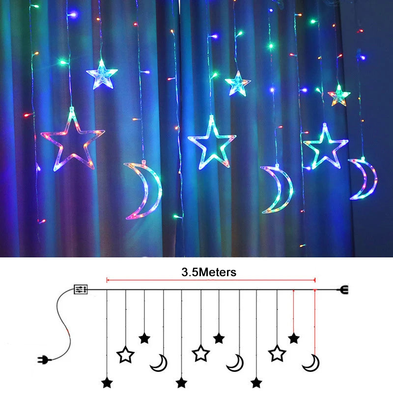 Moon Star Led Curtain Garland String Light EID Mubarak Ramadan Decorations for Home Islam Muslim Event Party Supplies Gifts