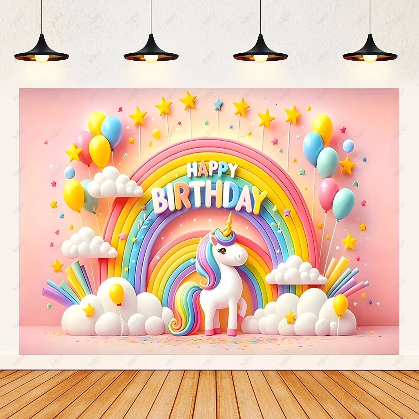 Colorful Happy Birthday Background 3d Balloons Rainbow Children Girl Birthday Party Decoration Banner Baby Party Photo Prop Gift