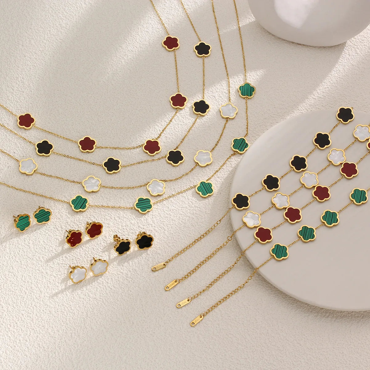Hot Selling Stainless Steel Shell Plant Five Leaf Flower Set For Women's Jewelry Accessories Simple And Non Fading Clover Gift
