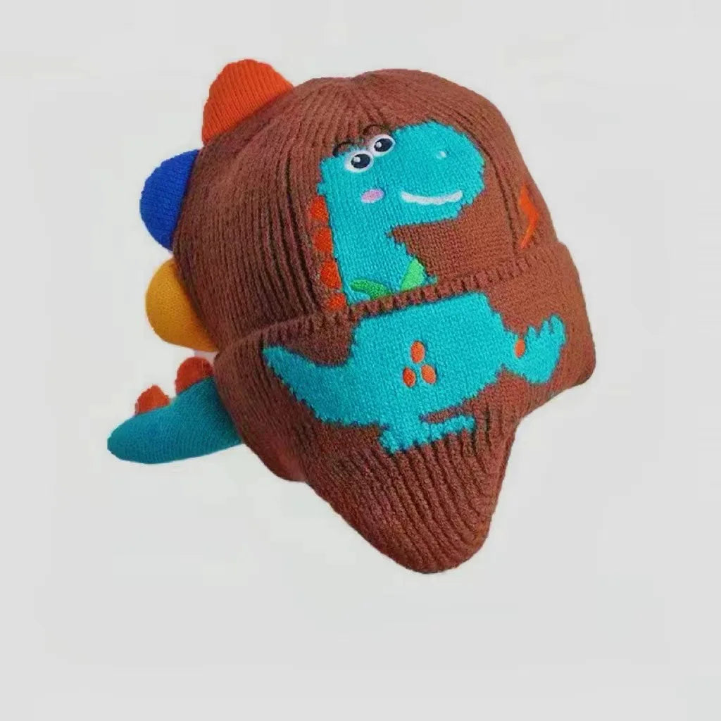 Hot Kid Winter Children Warm Hats Embroidered Cute Cartoon Dinosaur Warm Hats Boys Girls Windproof Thickened Ear Protection Hats