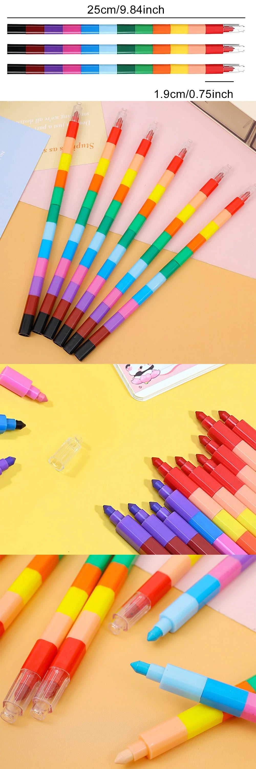 Stackable Crayons 12-Color Building Blocks Crayons Art DIY Drawing Graffiti Supplies Office School Stationery Students Gifts ZYF