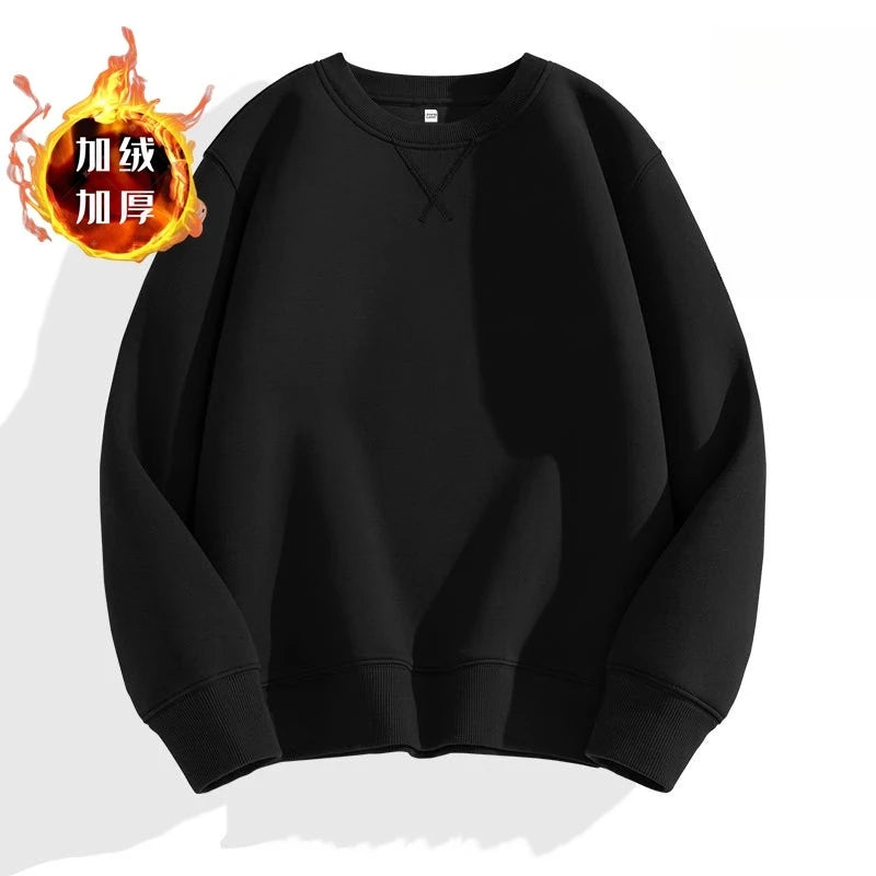 heavy cotton sweater men's autumn new loose and thick long-sleeved t-shirt solid color Japanese crew neck bottoming shirt mon