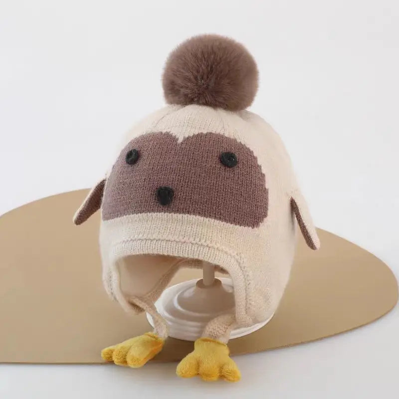 Kids Boys Girls Knitted Hats Winter Thick Warm Cute Cartoon Penguin Beanies Warm Ear Protection Cap for Children 0-4Years Baby