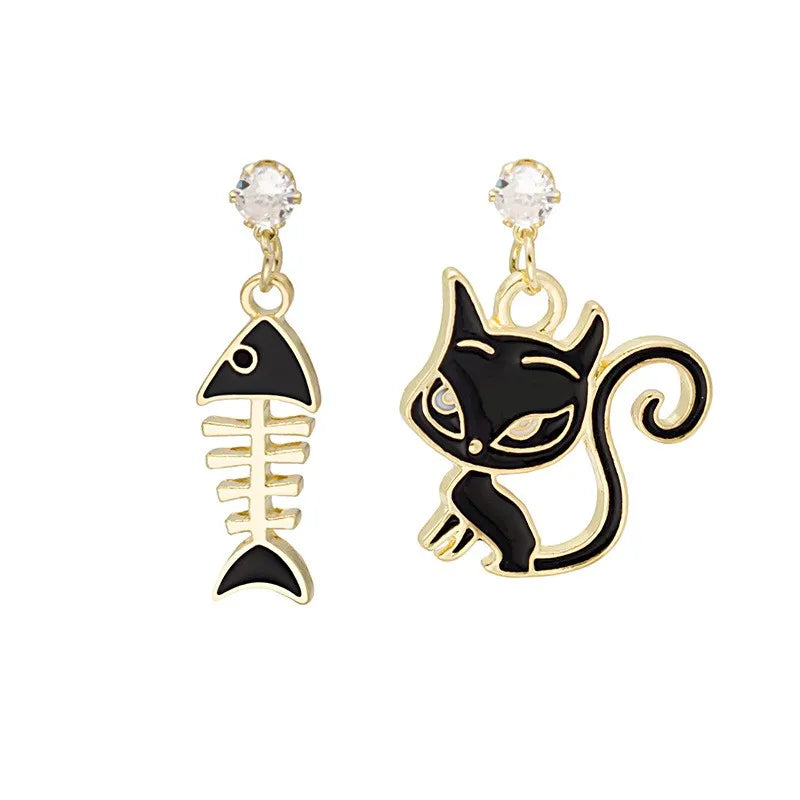 New Romantic Cute Cat For Women Fashionable Design Unique Funny Simple Silver Needle Earrings Jewelry Party Gift