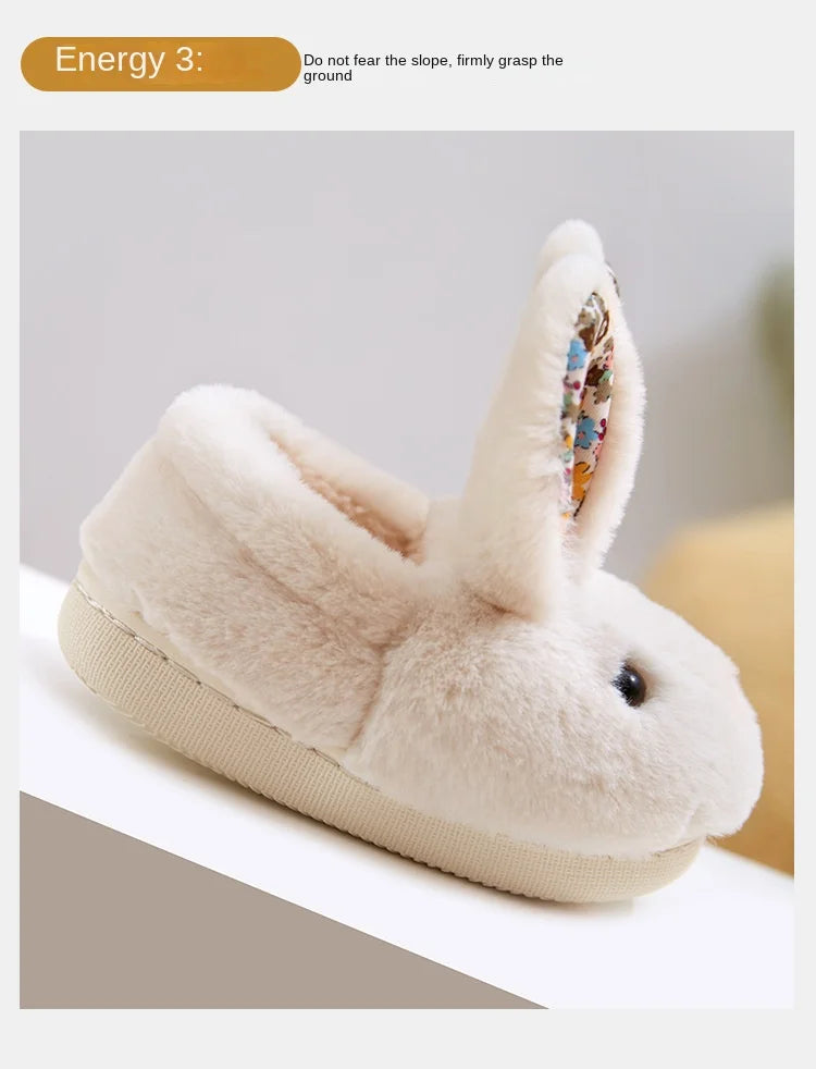 Kid Shoes Girl Fur Slippers Anti Slip Warm Slippers Fashionable Color Matching Cotton Slipper Autumn Winter Thick Bottom Slipper