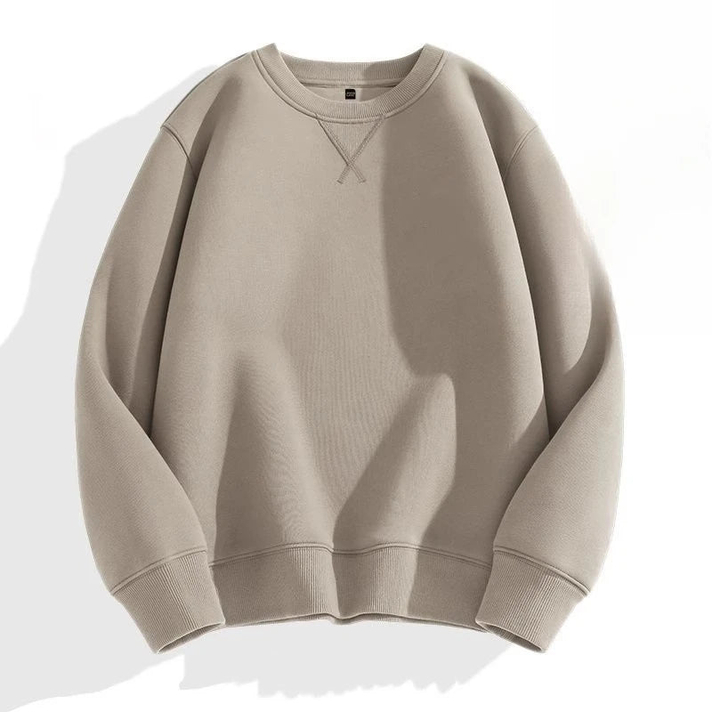 heavy cotton sweater men's autumn new loose and thick long-sleeved t-shirt solid color Japanese crew neck bottoming shirt mon