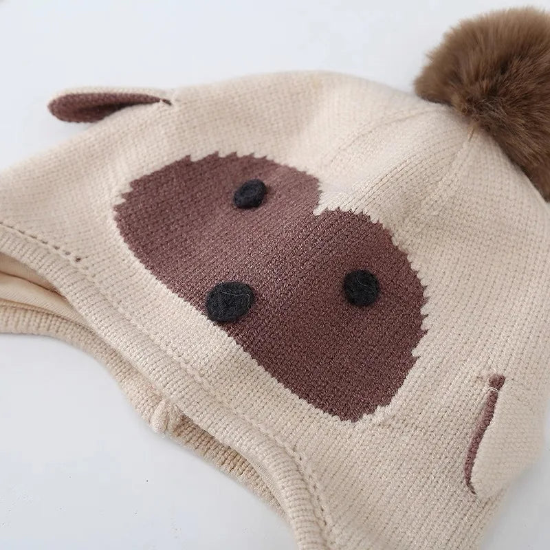 Kids Boys Girls Knitted Hats Winter Thick Warm Cute Cartoon Penguin Beanies Warm Ear Protection Cap for Children 0-4Years Baby