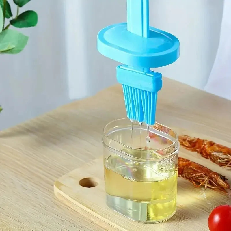 1Pc Oil Brush Pancake Oil Brush Integrated Oil Pot Brush With Bottle Kitchen Dustproof Household High Temperature Baking Tool - unique