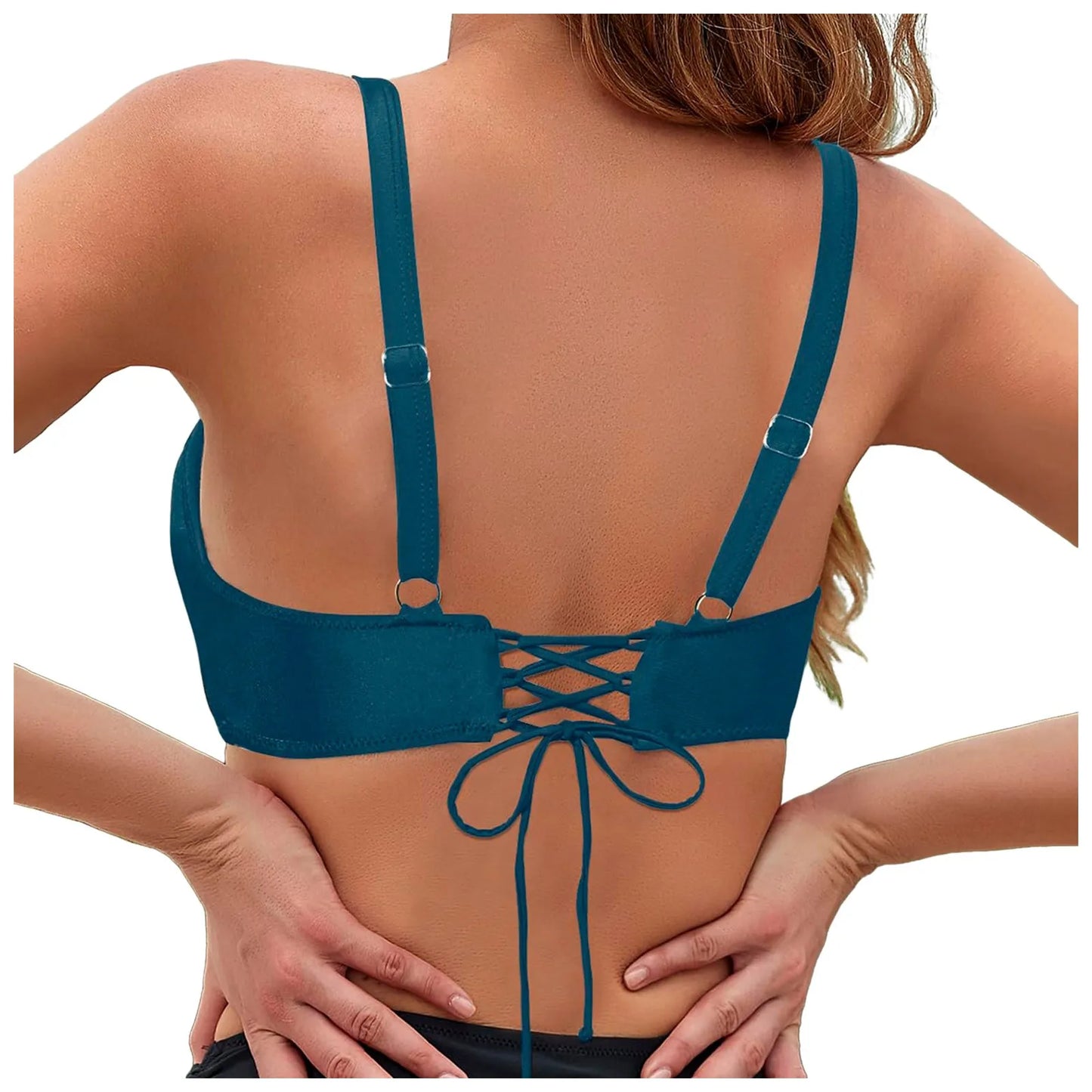 Women Lace Up Swimwear Tops Underwire Full Coverage Bikini Top Push Up Swim Crop Top Tie Back Bathing Suit купальник 2024 тренд