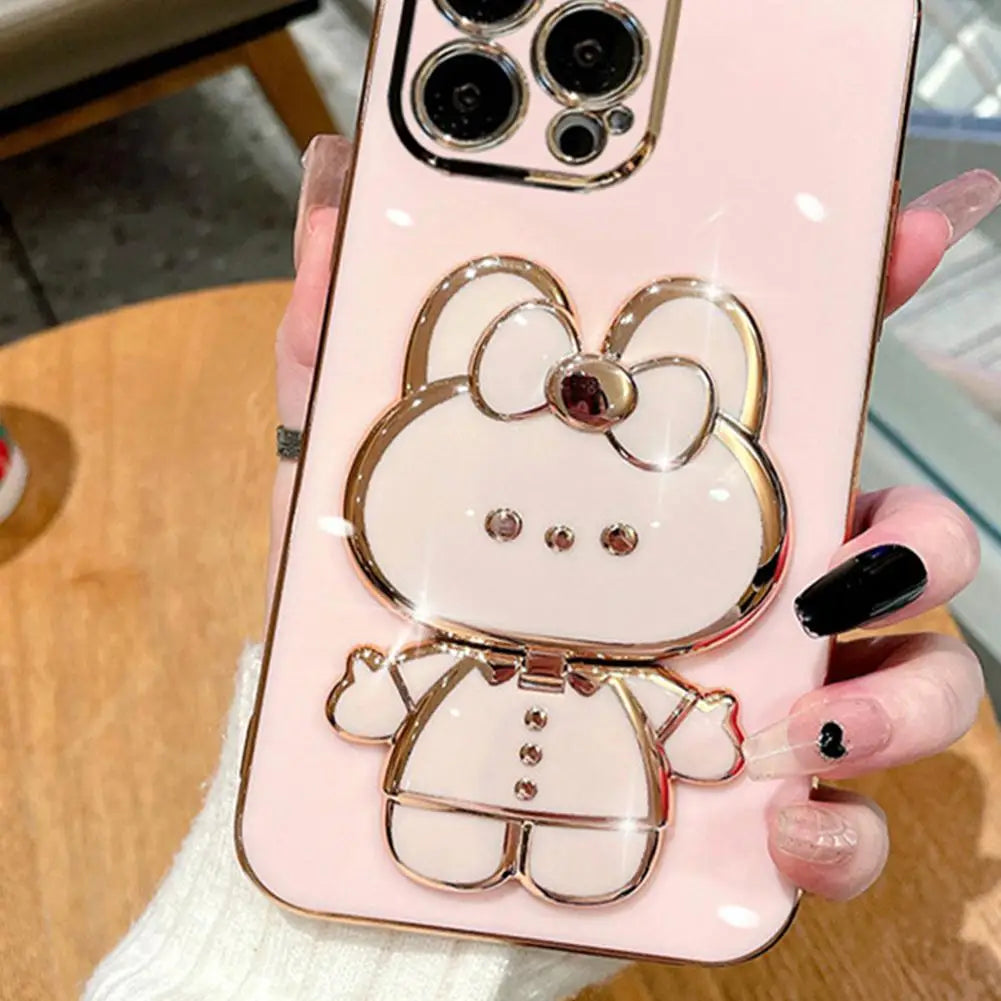 Universal Mobile Phone Holder Metal Cute Cat Phone Holder Cell Phone Stand 2 In 1 Finger Holder With Make Up Mirror