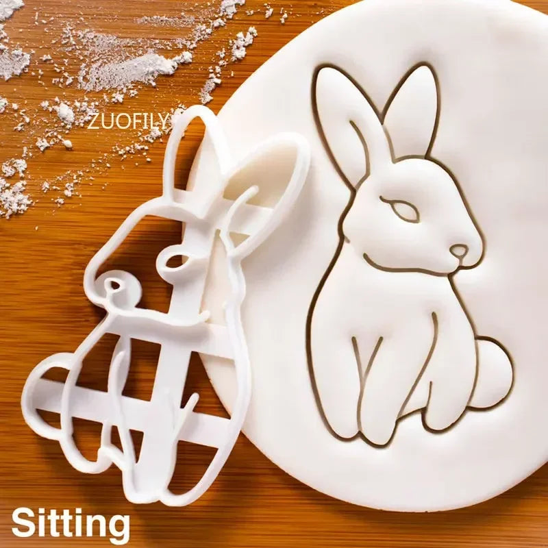 1/4pcs Cute Yoga Rabbit Easter Christmas Plastic Cookie Embossed Mold Fondant Cookie Cutter Bunny Biscuit Mold DIY Baking Tools