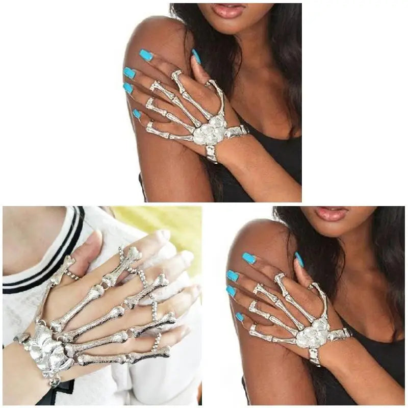 Fashion Women Punk Bracelet Alloy Skull Finger Hand Chain Skeleton Bone Ladies Girls Bracelets Halloween Gifts MIAO-US