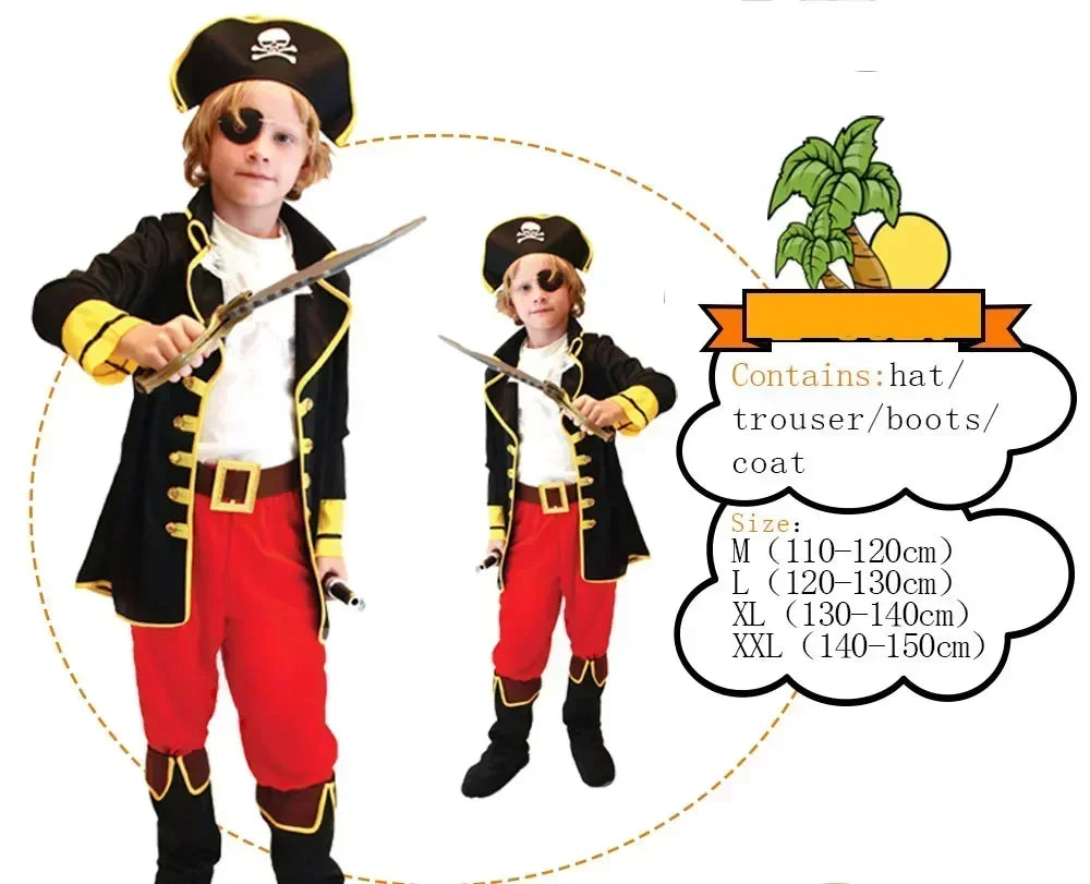 Halloween Costumes Kids Boys Pirate Costume Children Captain Jack Cosplay set for Christmas New Year Purim Pirate Clothes