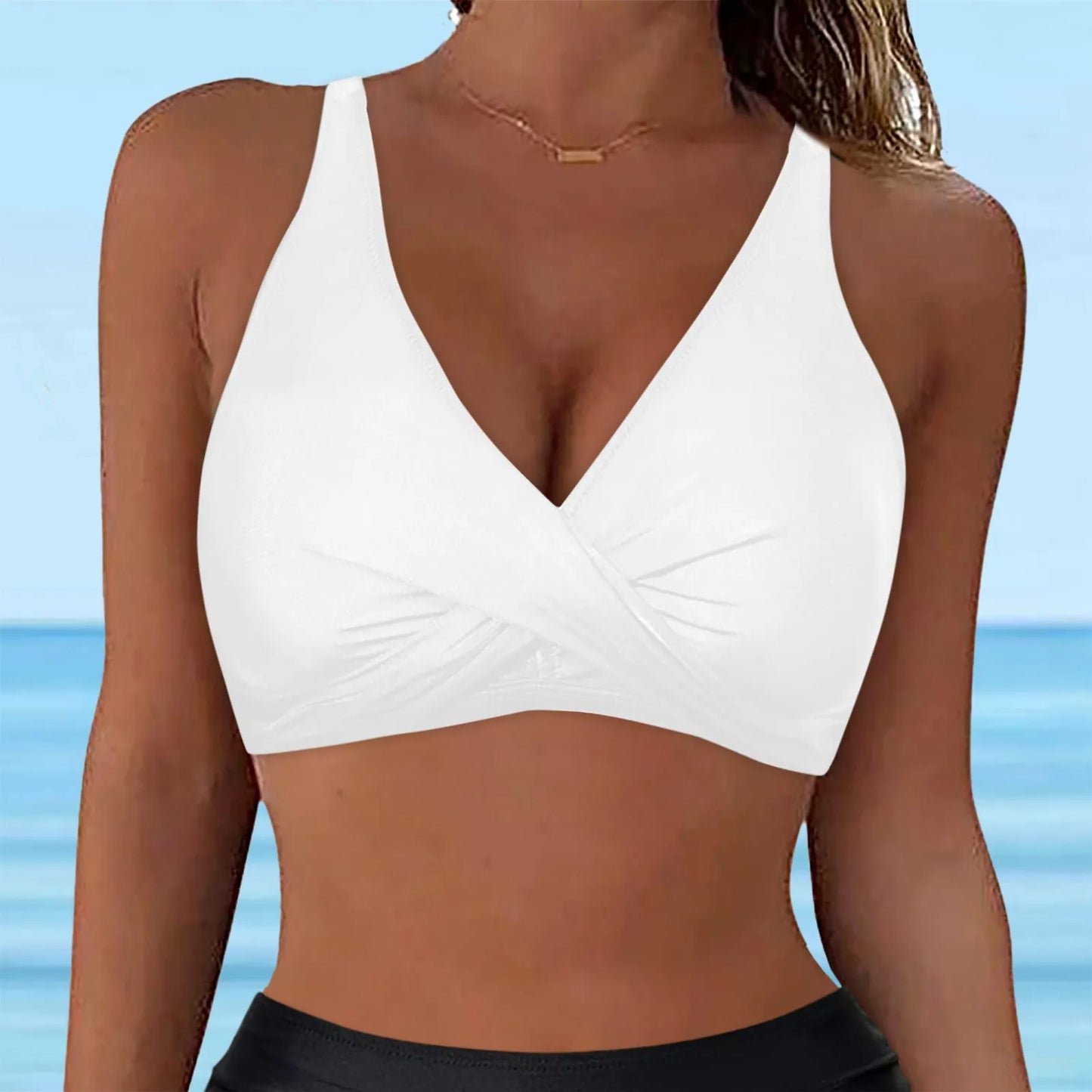 Women Lace Up Swimwear Tops Underwire Full Coverage Bikini Top Push Up Swim Crop Top Tie Back Bathing Suit купальник 2024 тренд