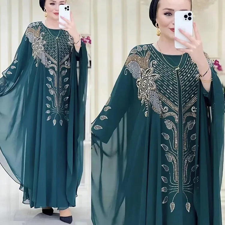 Abayas For Women Dubai Luxury Chiffon Boubou Muslim Fashion Dress Caftan Wedding Party Occasions Djellaba Femme