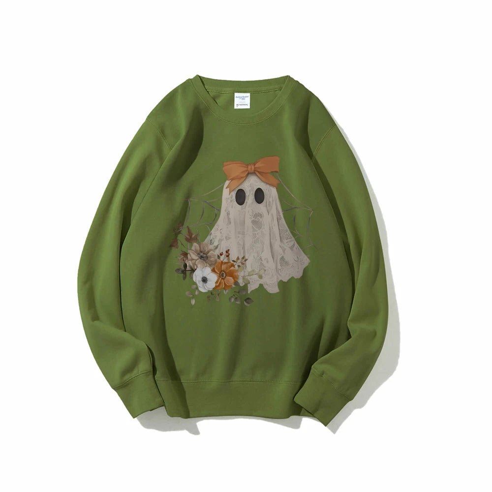 Loose Crew Neck Hoodie Cotton High Quality Soft Comfortable Halloween Cute Ghost Graphic Print Fashion Trend New Sweatshirt