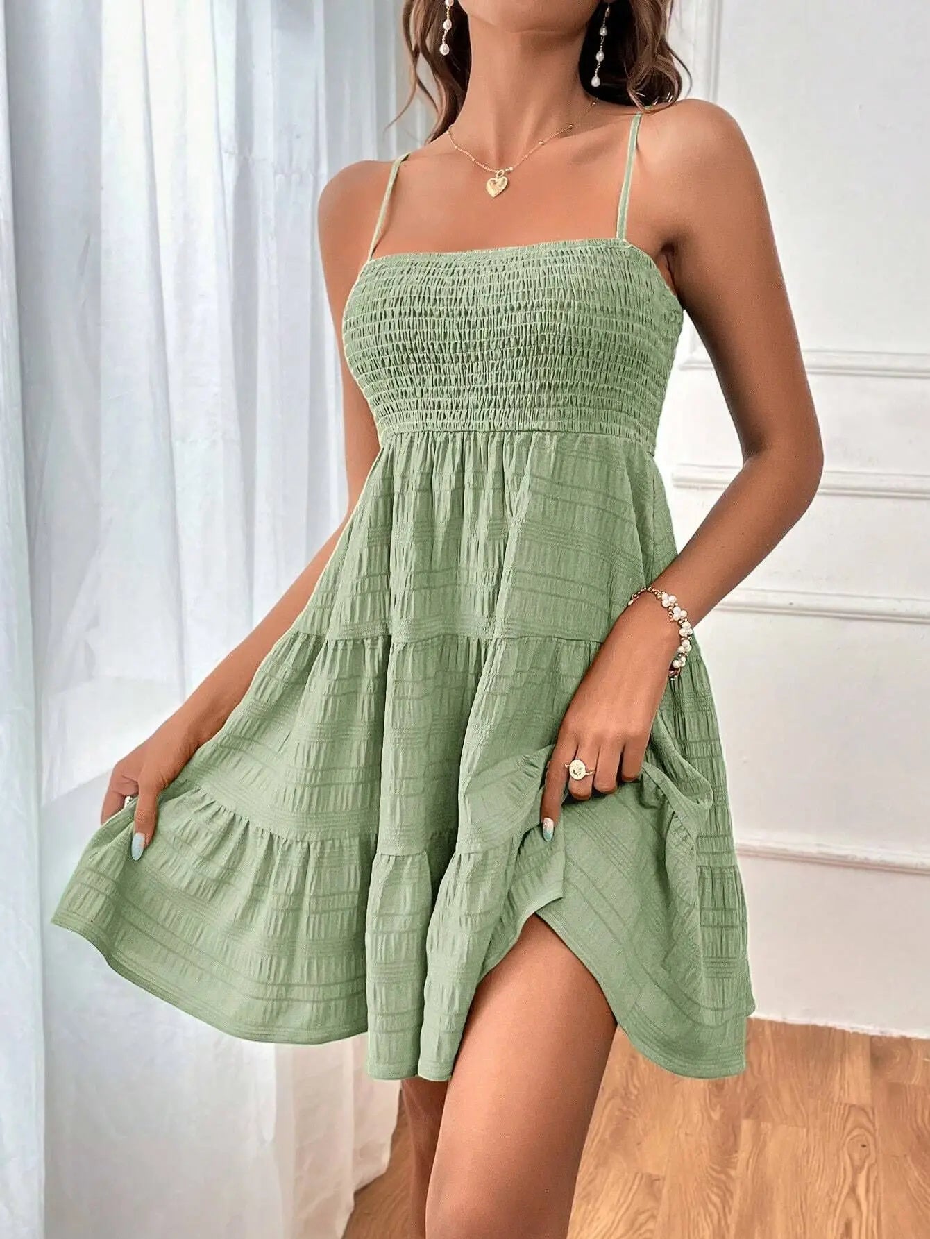 Bohemian Beach Sundress Women Sleeveless Backless Big Swing Mini Dress Solid Spaghetti Strap Ruffles Dresses