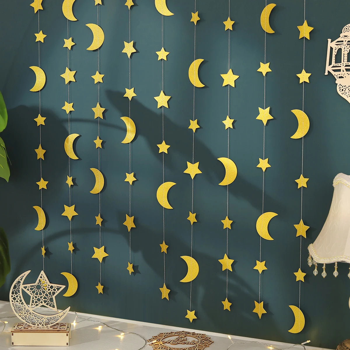 4-meter Ramadan star moon flower pendant flag party decoration scene wall layout 1 set 1 piece.