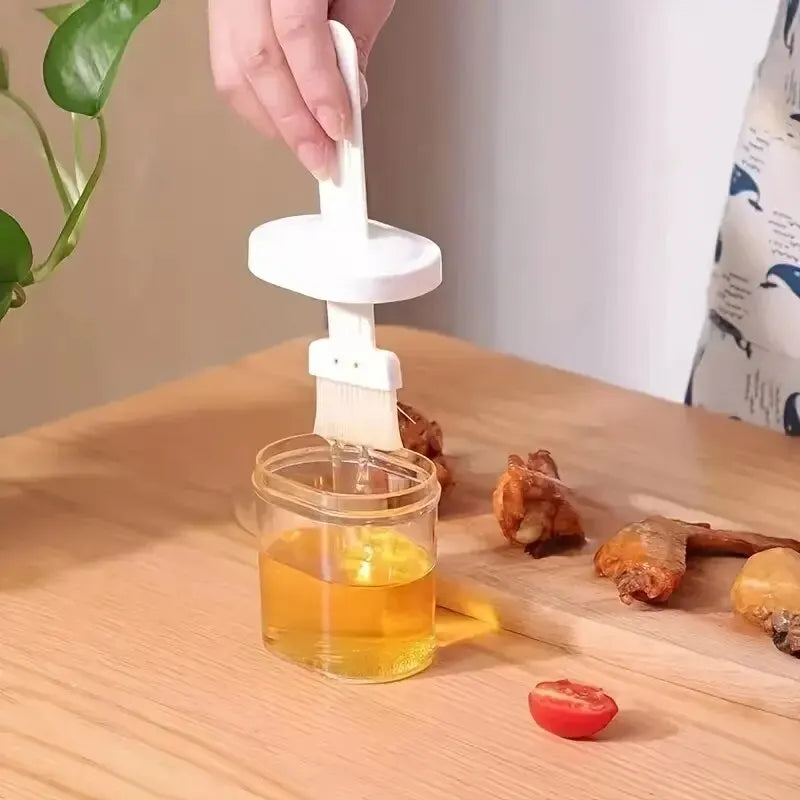 1Pc Oil Brush Pancake Oil Brush Integrated Oil Pot Brush With Bottle Kitchen Dustproof Household High Temperature Baking Tool - unique