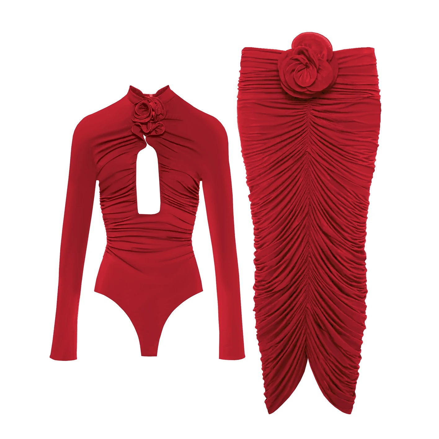 Red Flower Swimsuit With Cover Up Luxury Woman Swimwear Off Shoulder Swim Suits Female Sliming Bodysuit Chic Beachwear