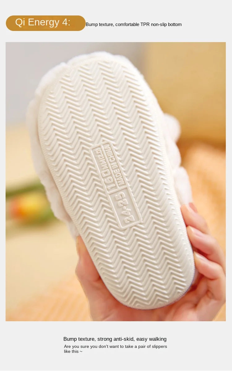 Kid Shoes Girl Fur Slippers Anti Slip Warm Slippers Fashionable Color Matching Cotton Slipper Autumn Winter Thick Bottom Slipper
