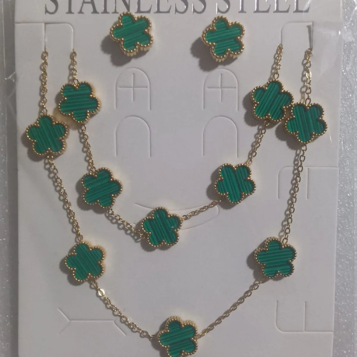 Hot Selling Stainless Steel Shell Plant Five Leaf Flower Set For Women's Jewelry Accessories Simple And Non Fading Clover Gift